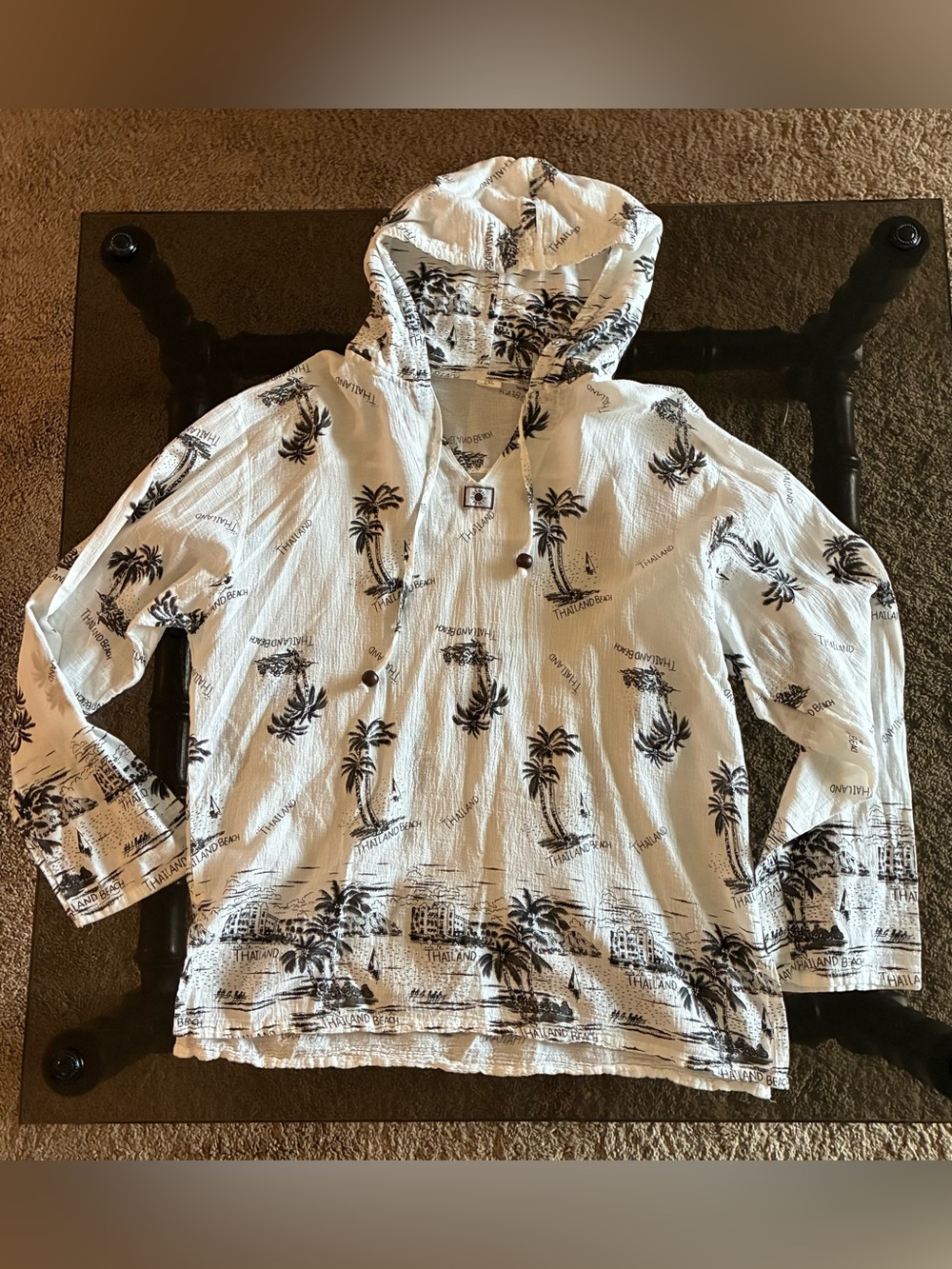 Zara White Hooded Palm-Print Pullover Hoodie